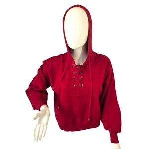 Philosophy Republic Clothing Raspberry Red LaceUp Hoodie Sweater Women L NWT $78